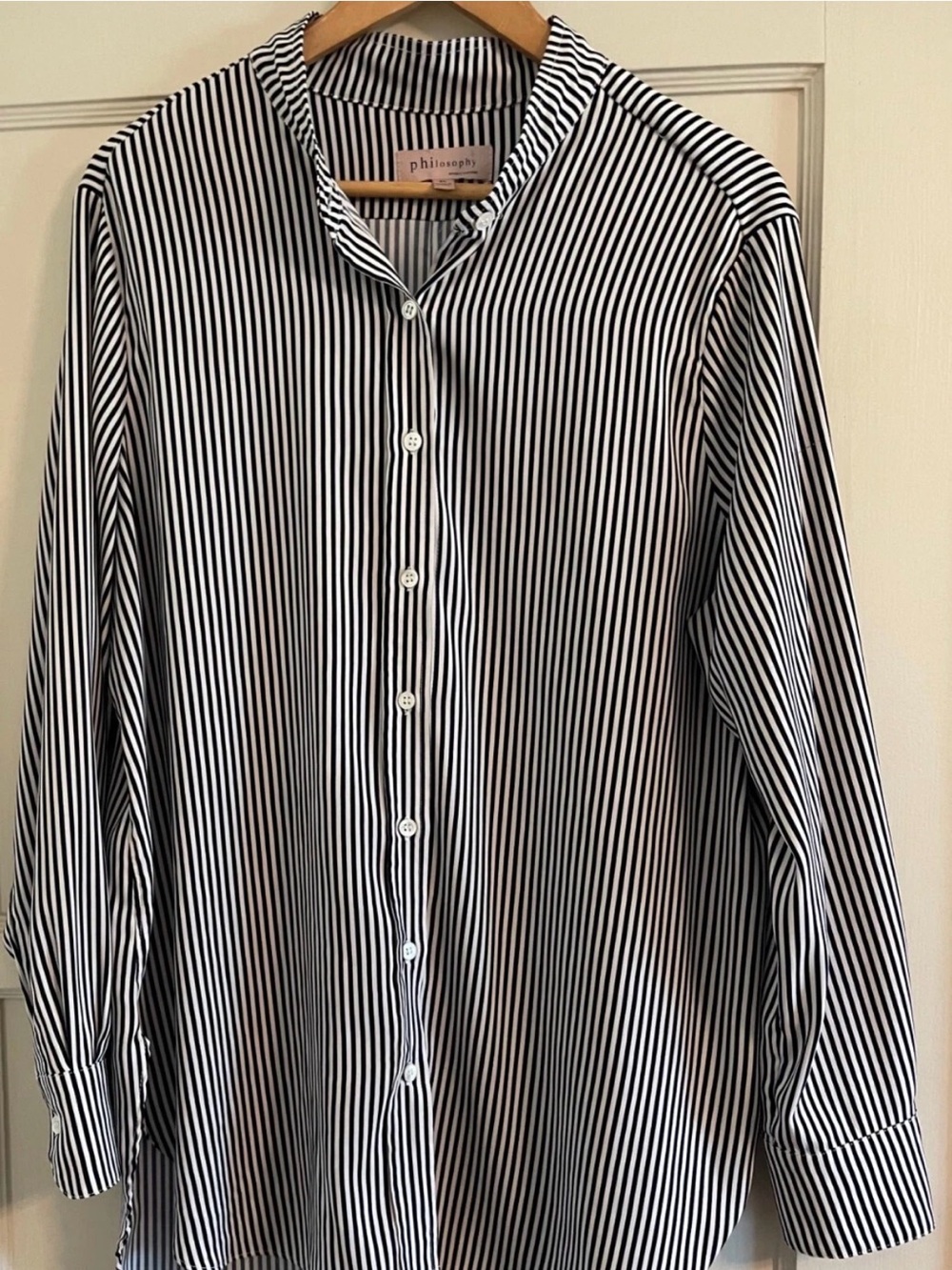 Philosophy Black & White Vertical Stripe Women’s Button-Up Shirt- XL